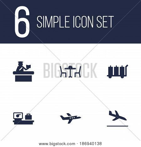 Set Of 6 Land Icons Set.Collection Of Carriage, Letdown, Security And Other Elements.