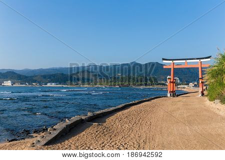 Aoshima Shrine with blue sky