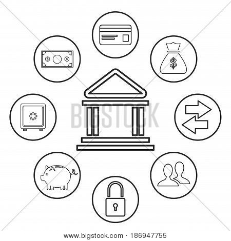 bank building money security trasnfer online outline vector illustration