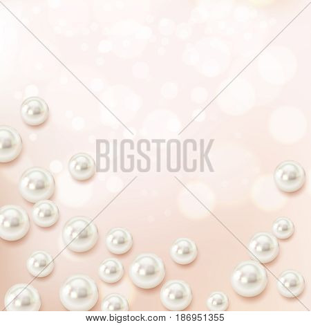 Shell pearl realistic composition of cumbersome blurry shell bubble particles and light silhouettes with shadows vector illustration