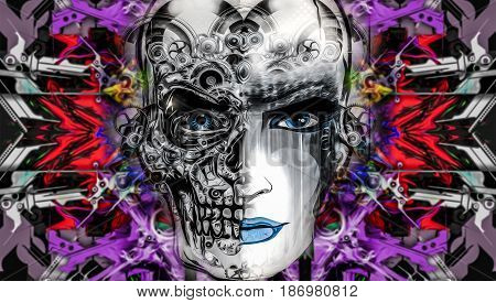 abstract female face and mistic futuristic background