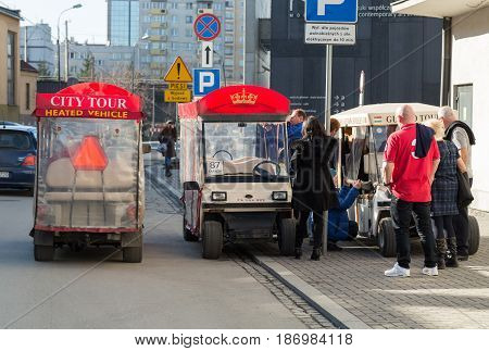 CRACOW POLAND - FEBRUARY 14 2016: Guided City Tour Car in Krakow. Poland