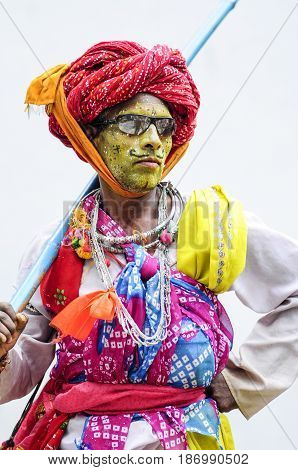 Udaipur India september 14 2010: A portrait od indian hijra dancing on a local street in india.