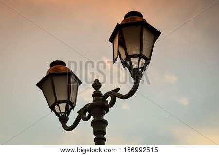Street light in the historic village of Antibes, France