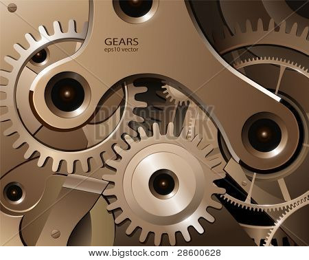 Engrenages et roues dentées du mécanisme d'horlogerie, vector background.