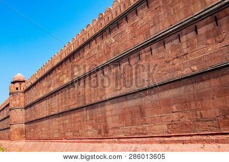 A Wall Of Red Fort Or Lal Qila In Delhi, India