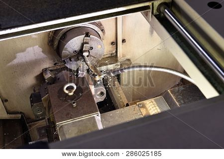 Spindle Chuck And Installed Metal Part In Pocessing On High Precision Cnc Industrial Lathe Turning M