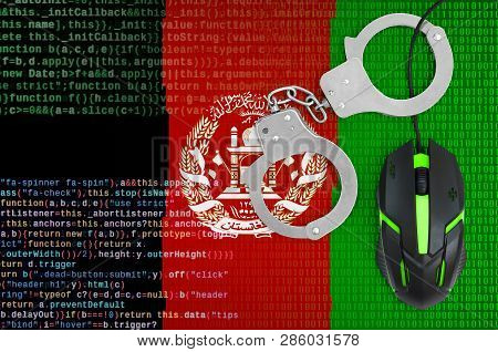 Afghanistan Flag And Handcuffed Computer Mouse. Combating Computer Crime, Hackers And Piracy