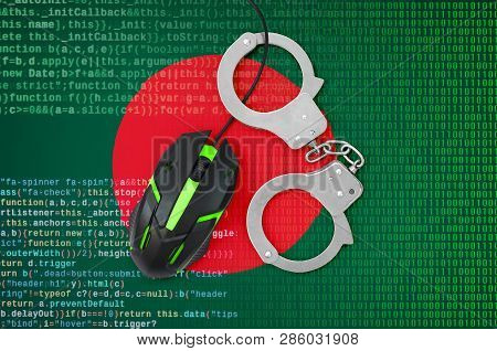 Bangladesh Flag  And Handcuffed Computer Mouse. Combating Computer Crime, Hackers And Piracy