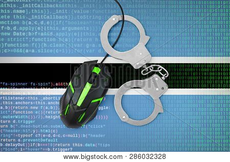 Botswana Flag  And Handcuffed Computer Mouse. Combating Computer Crime, Hackers And Piracy