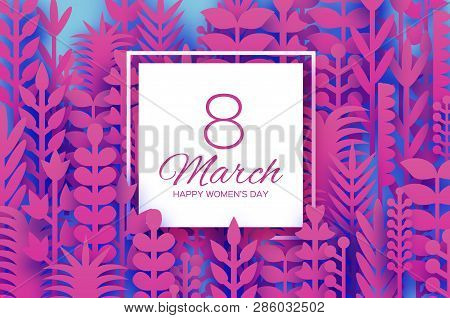 8 March. Origami Spring Flowers For Happy Womens Day. Mixed Magenta Paper Cut Outs Plants, Flowers, 