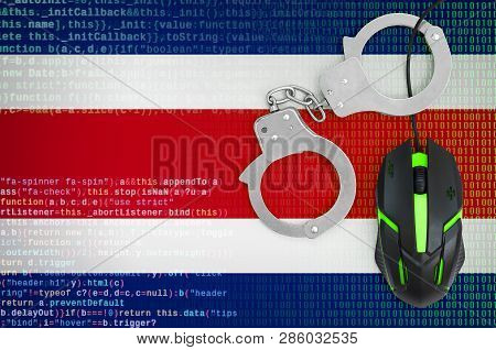 Costa Rica Flag  And Handcuffed Computer Mouse. Combating Computer Crime, Hackers And Piracy