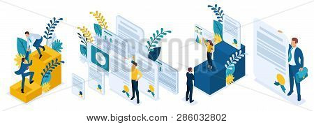Isometric People Set, Education And Coaching Is The Key To Success. Diplomas And Knowledge.