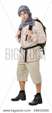 Turist skjule sit hoved Under et sjal