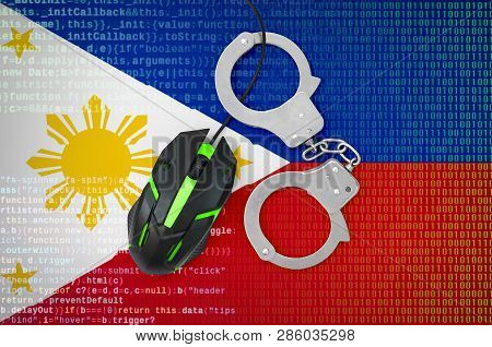 Philippines Flag  And Handcuffed Computer Mouse. Combating Computer Crime, Hackers And Piracy