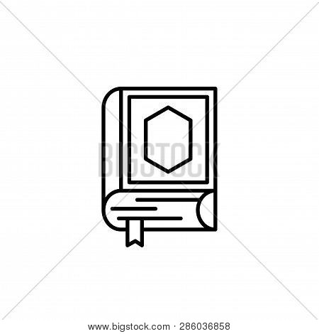 Quran The Holy Book Of Islam. Simple Monoline Icon Style For Muslim Ramadan And Eid Al Fitr Celebrat