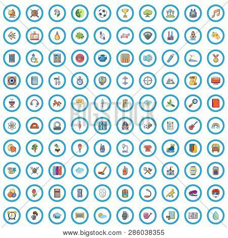 100 College Icons Set. Cartoon Illustration Of 100 College Vector Icons Isolated On White Background