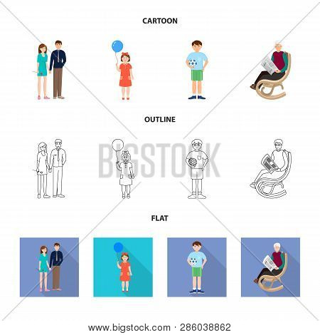 Vector Illustration Of Character And Avatar  Logo. Set Of Character And Portrait Vector Icon For Sto