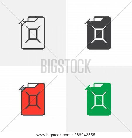 Fuel Jerrican Icon. Line, Glyph And Filled Outline Colorful Version, Canister Gasoline Outline And F
