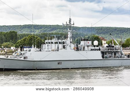 Rouen, France - July Circa, 2016. End Of The Armada .navy Boat Naval Transportation With Crew And Ca
