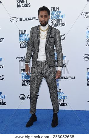 LOS ANGELES - FEB 23:  Lakeith Stanfield arrives for the 2019 Film Independent Spirit Awards on February 23, 2019 in Santa Monica, CA                