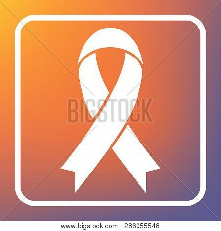 Black Awareness Ribbon Sign. Vector. White Icon On Transparent Button At Orange-violet Gradient Back