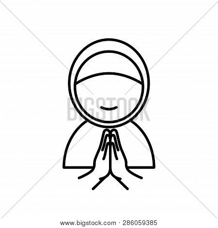 Muslim Woman With Forgive Hand Symbol. Simple Monoline Icon Style For Muslim Ramadan And Eid Al Fitr