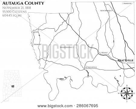 Large And Detailed Map Of Autauga County In Alabama, Usa