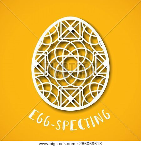 Happy Easter Greeting Card. Ornamental Egg In Paper Art Style On Yellow Background. Templates For La