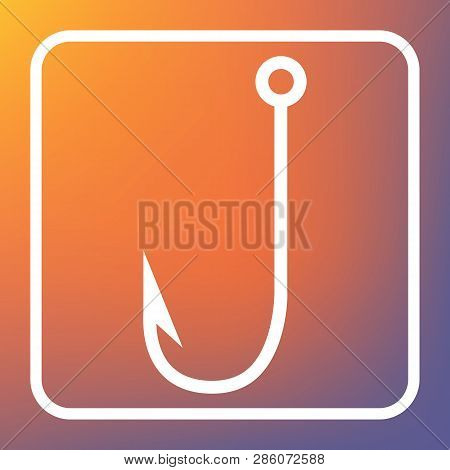 Fishing Hook Sign Illustration. Vector. White Icon On Transparent Button At Orange-violet Gradient B