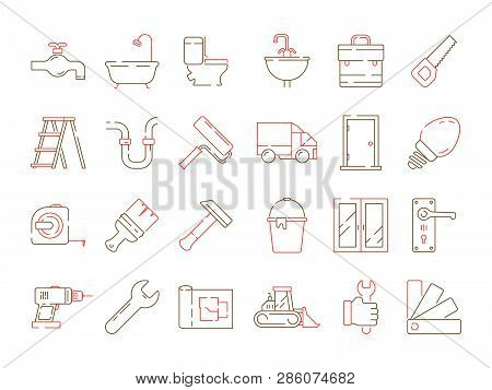 Construction Equipment Icon. Building Home Repair Support Service Brickwork Builder Items Vector Col