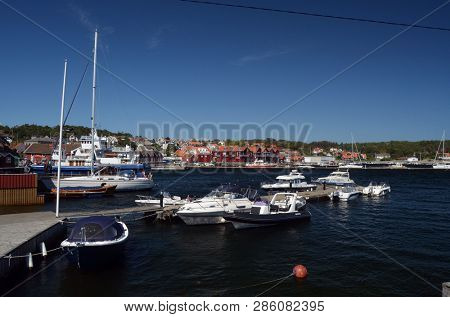 Marina of the Norwegian fishing town Hvaler . June 19,2018. Hvaler,Norway