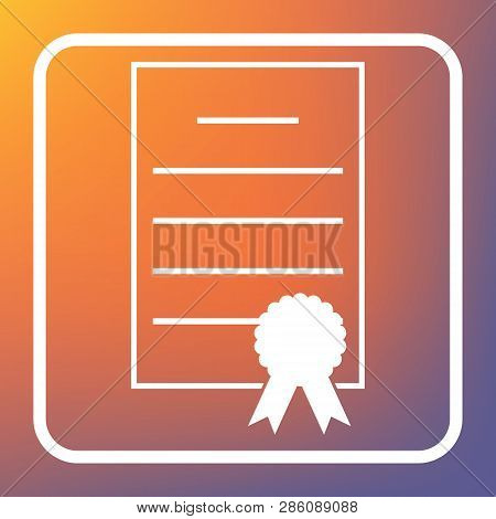 Check Mark Sign Illustration. Vector. White Icon On Transparent Button At Orange-violet Gradient Bac