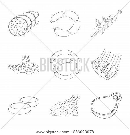 Vector Illustration Of Meat And Ham Sign. Set Of Meat And Cooking Vector Icon For Stock.