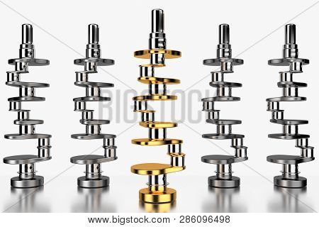 3d Rendering. Crankshaft For 6v Cylinders Engine. Truck Crankshaft On White Background. Engine Beari