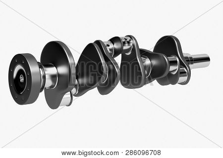 3d Rendering. Crankshaft For 6v Cylinders Engine. Truck Crankshaft On White Background. Engine Beari