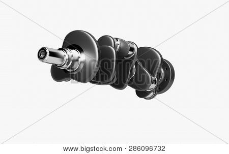 3d Rendering. Crankshaft For 6v Cylinders Engine. Truck Crankshaft On White Background. Engine Beari