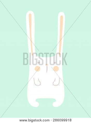 Cute Easter Bunny, Sweet Rabbit Baby On Blue, Ears, Hare Fashion Child Vector, Scandinavian Illustra