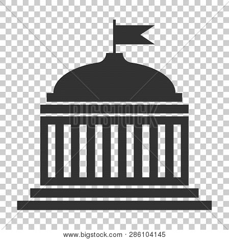 Bank Building Icon In Flat Style. Government Architecture Vector Illustration On Isolated Background