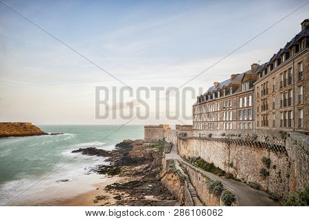 The Walled Town Of Saint-malo, Britanny, At Dawn.