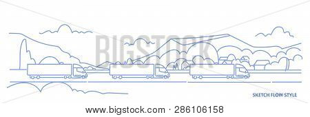 Cargo Truck Trailers Driving Road Highway Over Mountains Landscape Background Import Export Logistic