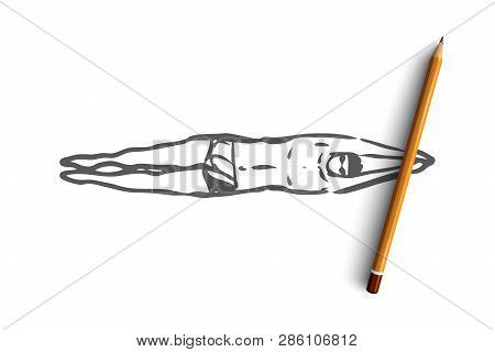 Breaststroke, Swim, Sport, Pool, Swimmer Concept. Hand Drawn Man Swimming Breaststroke Concept Sketc