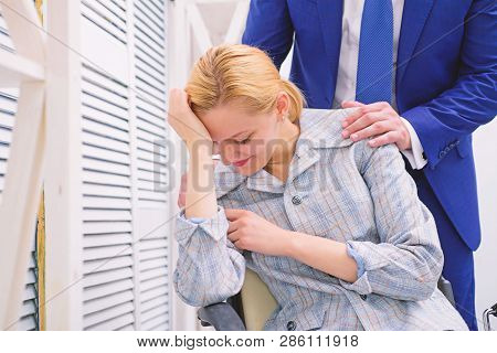 Disrespect. Sexual Harassment In Business Office. If You Are Witness Of Rights Violation.