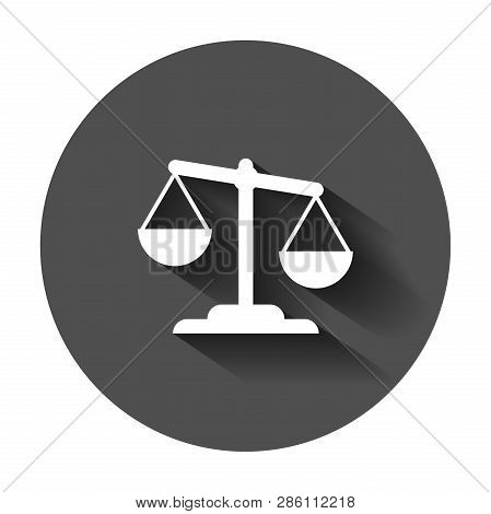 Scale Comparison Icon In Flat Style. Balance Weight Vector Illustration With Long Shadow. Scale Comp