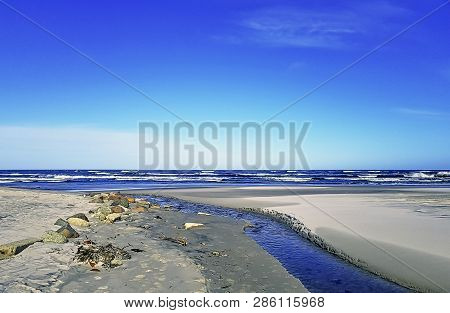 Fresh Water Stream Going Into The Baltic Sea In Winter - Lubiatowo, Pomerania, Poland