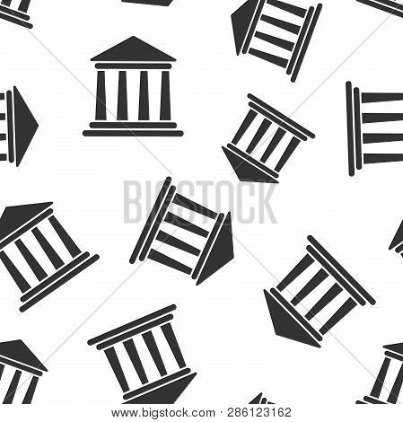 Bank Building Icon Seamless Pattern Background. Government Architecture Vector Illustration. Museum 