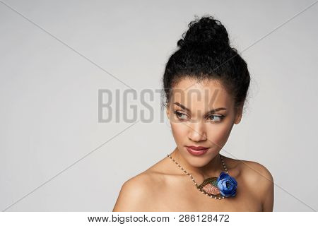 Beauty Portrait Of Beautiful Mixed Race Woman Wearing Chocker