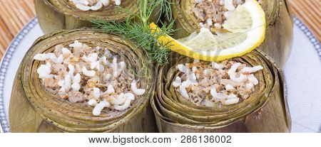 Traditional Delicious Turkish Foods; Stuffed Artichoke (enginar Dolmasi)
