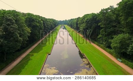 Aerial Dusseldorf Germany Beneath Castle And Park