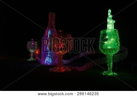 France, Tarn, Gaillac, 2017, Chinesse Lateran Display. Wine Glasses And Bottle